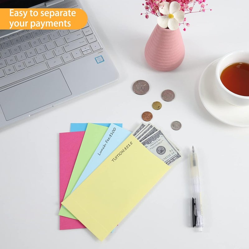 Keketer 100 Pack Cash Envelopes Self adhesive 6.7x3.5 Inch, Fit for Envelope Money Saving Challenge, 10 Colors 120 GSM Thick Money Envelopes for Cash, Budgeting, Tips, Check, Coin & Tickets - Image 4